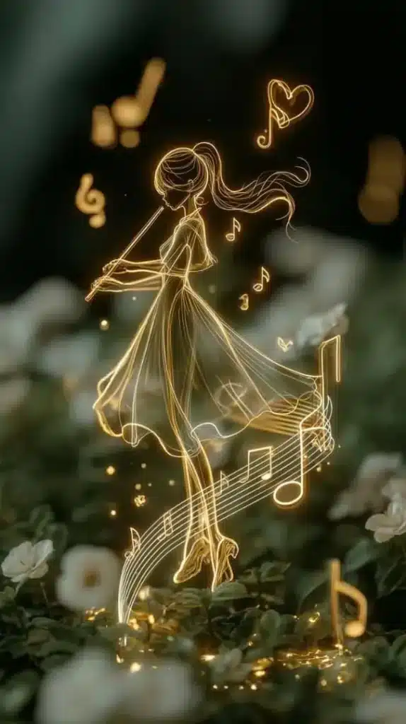 An artistic image of a lady playing music