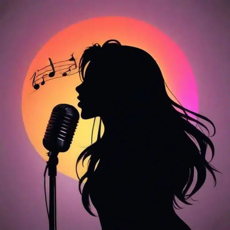 A lady facing a mic, singing