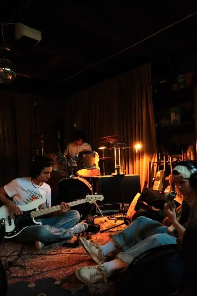 friends enjoying music together